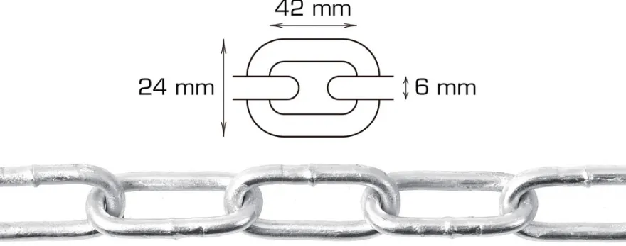 Galvaniseret kæde langleddet Ø6 mm x 5 meter