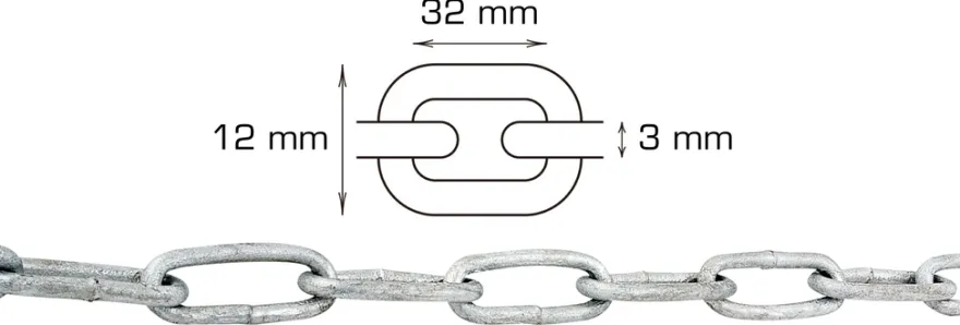 Galvaniseret kæde langleddet Ø3 mm x 2 meter
