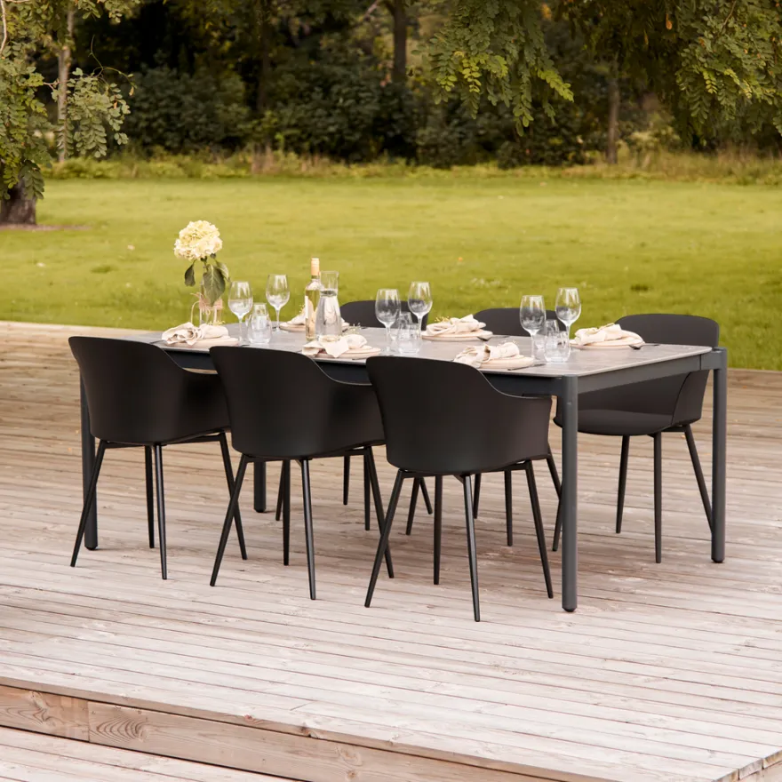 Havebord 205 x 104 cm i sort Grey Stone Look