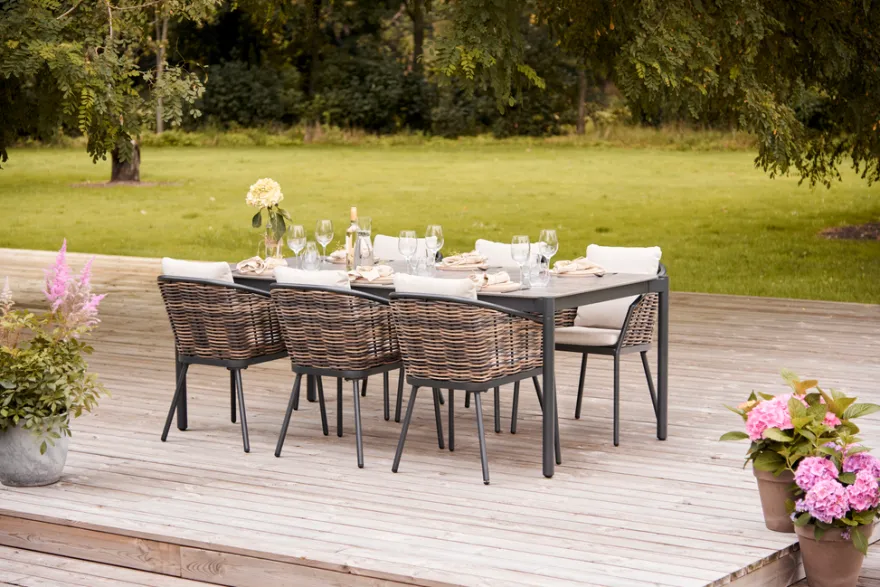 Havebord 205 x 104 cm i sort Grey Stone Look