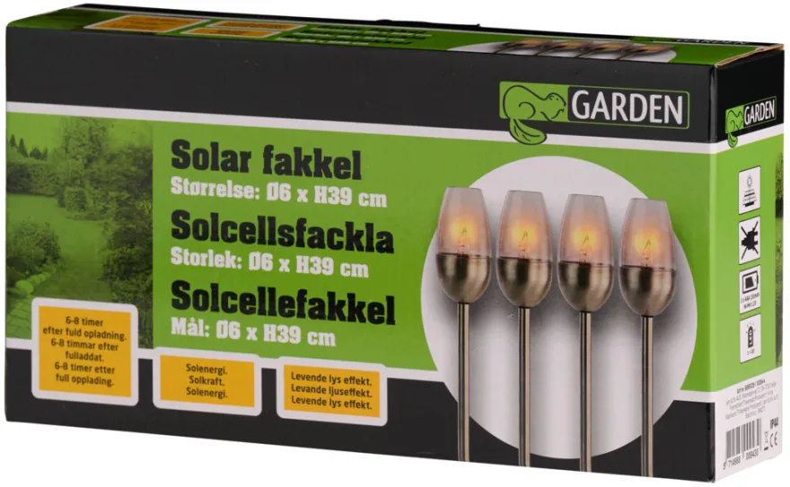 Havefakler med solceller 38 cm 4-pk. - Garden®