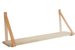 Hylde i massiv eg 20 x 120 cm med læderstropper
