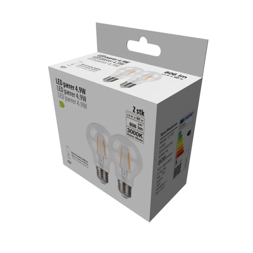 LED-pære standard 4,9 W E27 2-pk.