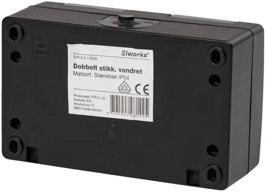 Stikkontakt dobbelt m/jord matsort - Elworks